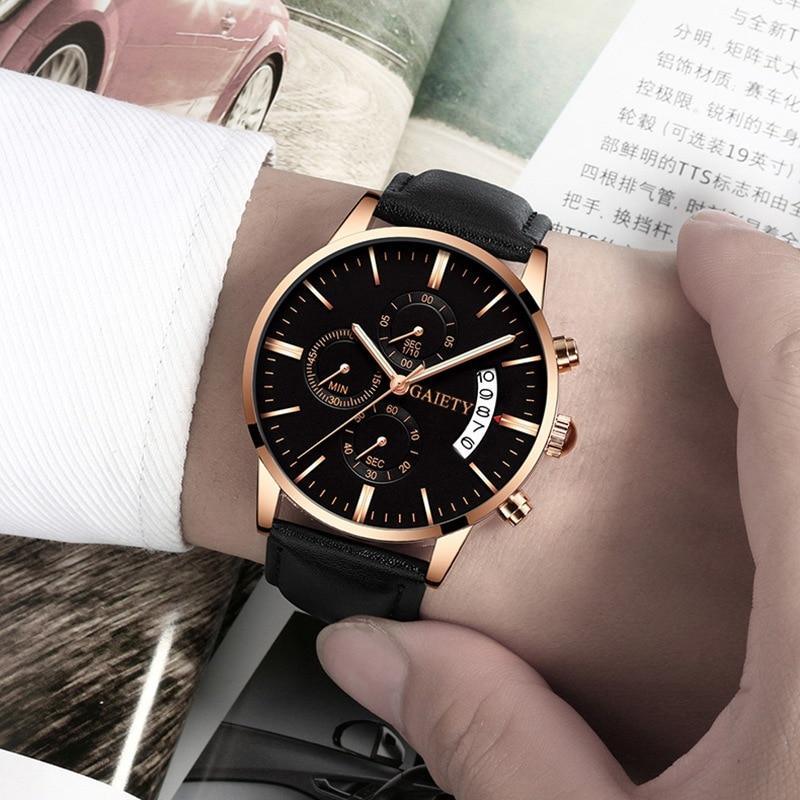 Watches men Fashion Sport Stainless Steel Case Leather Band watch Quartz Business Wristwatch For Men's and Boys - SJB-DIAMOND ELITES
