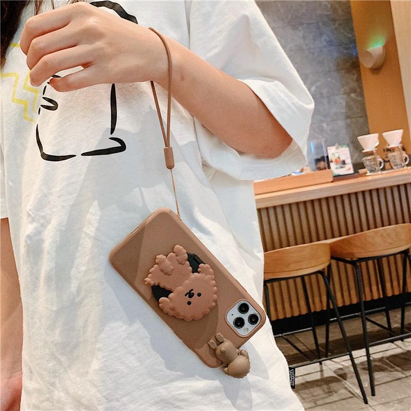 3D Cute Cartoon Dog Mirror Stand Phone Case For Iphone 13 Pro Max 12 11 Xr X Xs Max 5 6 7plus 8 Plus With Lanyard Cover Soft Durable Silicone Drop Protection Cover For Iphone Stevvex