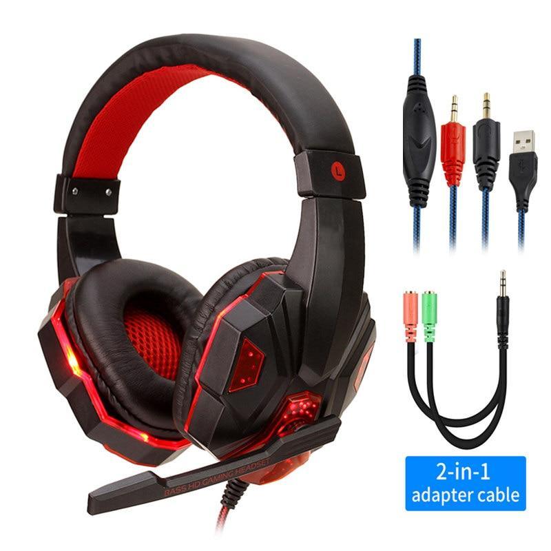 Professional Led Light Gaming Headphones for Computer Adjustable Bass Stereo PC Gamer Over Ear Wired Headset With Mic - SJB-DIAMOND ELITES