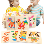 Baby Toys Wooden 3D Puzzle Cartoon Animal Intelligence Kids Educational Brain Teaser Children Tangram Shapes Learning - SJB-DIAMOND ELITES