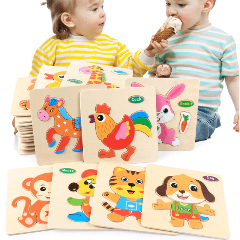 Baby Toys Wooden 3D Puzzle Cartoon Animal Intelligence Kids Educational Brain Teaser Children Tangram Shapes Learning - SJB-DIAMOND ELITES