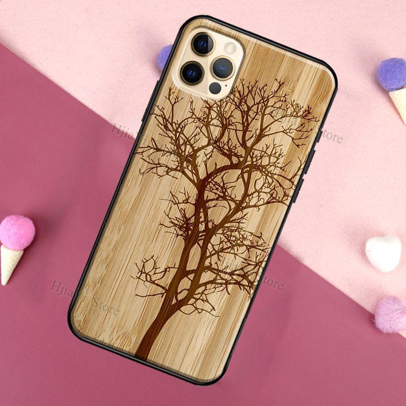 Vintage Tree Flower Bamboo Wood Case For iPhone Pro Max 12 13 min SE For iPhone 13 Shockproof Wooden Texture Protective Cover Unique & Classy Wooden Case Stevvex