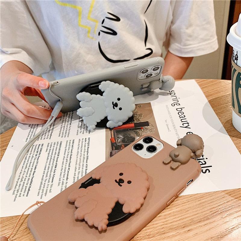 3D Cute Cartoon Dog Mirror Stand Phone Case For Iphone 13 Pro Max 12 11 Xr X Xs Max 5 6 7plus 8 Plus With Lanyard Cover Soft Durable Silicone Drop Protection Cover For Iphone Stevvex