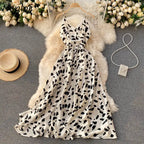Neploe Vintage Print Holiday Long Dress Women High Waist Hip A Line Vestidos Summer 2025 New V Neck Sleeveless Camis Robe Slim
