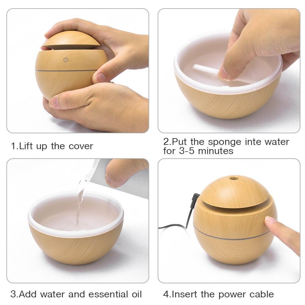 Mini USB Aroma Essential Oil Diffuser Ultrasonic Air Humidifier Mist Maker Aroma  7 Color LED Light Home Office Stevvex