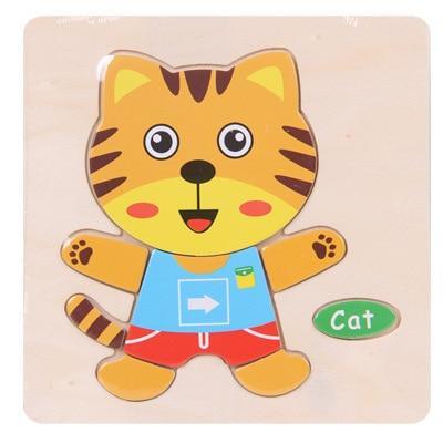 Baby Toys Wooden 3D Puzzle Cartoon Animal Intelligence Kids Educational Brain Teaser Children Tangram Shapes Learning - SJB-DIAMOND ELITES