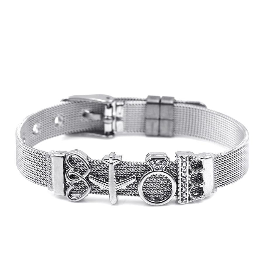 Two-tone Stainless Steel  Bracelets For Women Men Golden Love Heart Beaded  Ribbon  Bracelet & Bangle Gifts - SJB-DIAMOND ELITES