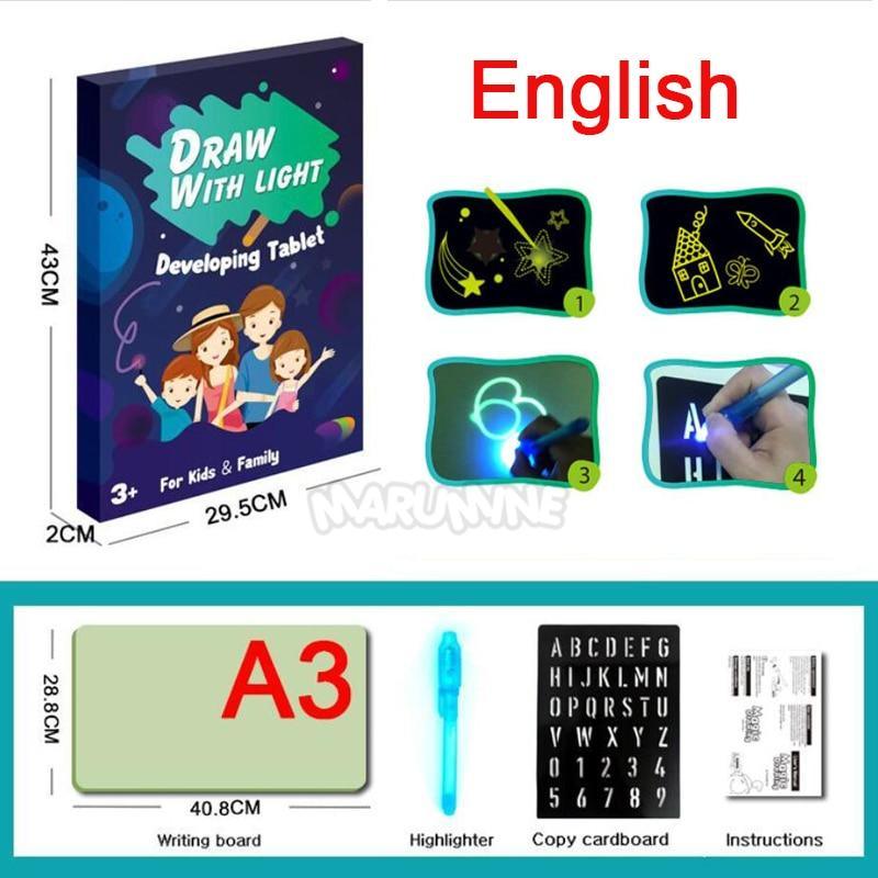 A3 A4 A5 Kids Luminous Drawing Board with Light-Fun Magic Sketchpad Draw Tablet Fluorescent Pen Russian English Light Up Toys - SJB-DIAMOND ELITES