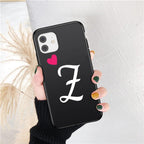 Women Elegant Black Initial Letter A-Z Love Heart Couples Phone Case For iPhone 13 12 Pro Max Mini Luxury Soft Silicone Cover Name Letter Case Stevvex