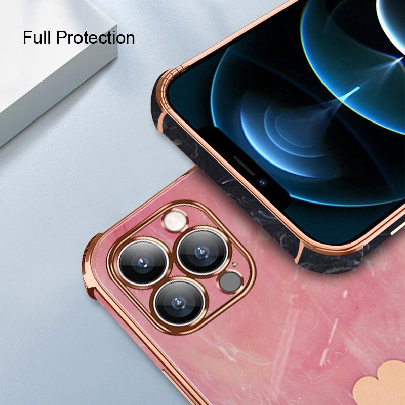 Luxury Shockproof Soft Case For iPhone 13 12 11 Pro Max XS XR X R 8 7 Plus iPhone12 12Pro iPhone11 Marble Texture Covers  Luxury Love Phone Case Cute Side Small Heart Pattern Soft Shockproof Full Lens Case for iPhone Stevvex