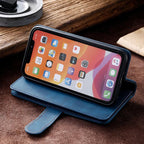 Business Blue New Cards Flip Leather Case For iPhone 14 13 12 11 Pro Max 10 X 6 6s 7 8 Plus XR XS Max Multifunctional Wallet Phone Case  Multi-Card Wallet Leather iphone Case Stevvex