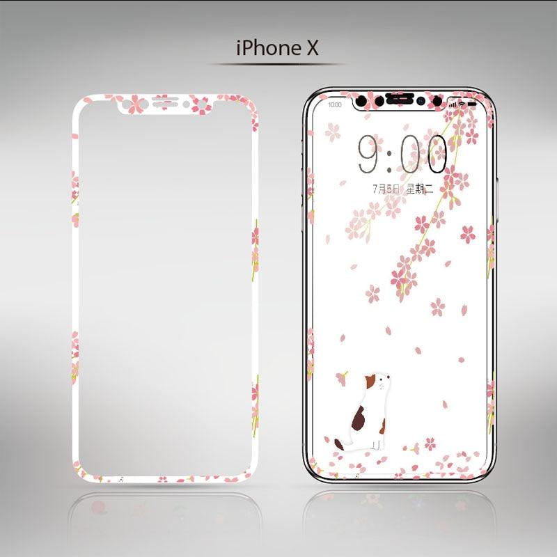 Flowers Cartoon Screen Protector For iPhone 13 12 11 Pro Max Soft Edge Tempered Glass on For iPhone XS MAX XR 7 8 PLUS Lovely Easy Installation Frame 9H Hardness Full Coverage Bubble Free Cute Lovely Cherry Blossom Design Glass For iPhone Stevvex