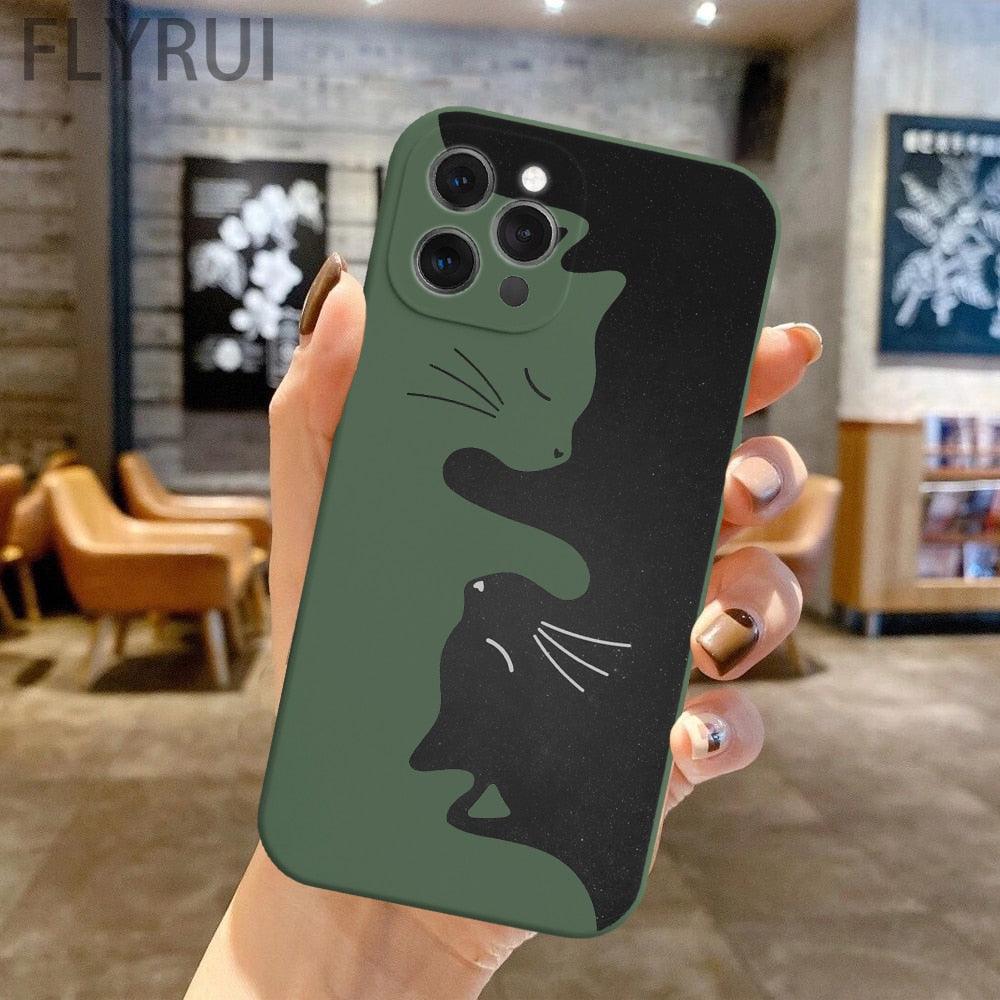 Cute Animals Cat Cartoon Phone Case For iPhone 11 12 13 Pro Max X XR XS Max 7 8 Plus SE 2020 Clear Soft Transparent Silicone Pattern Ultra Thin Shockproof Back Cover Stevvex