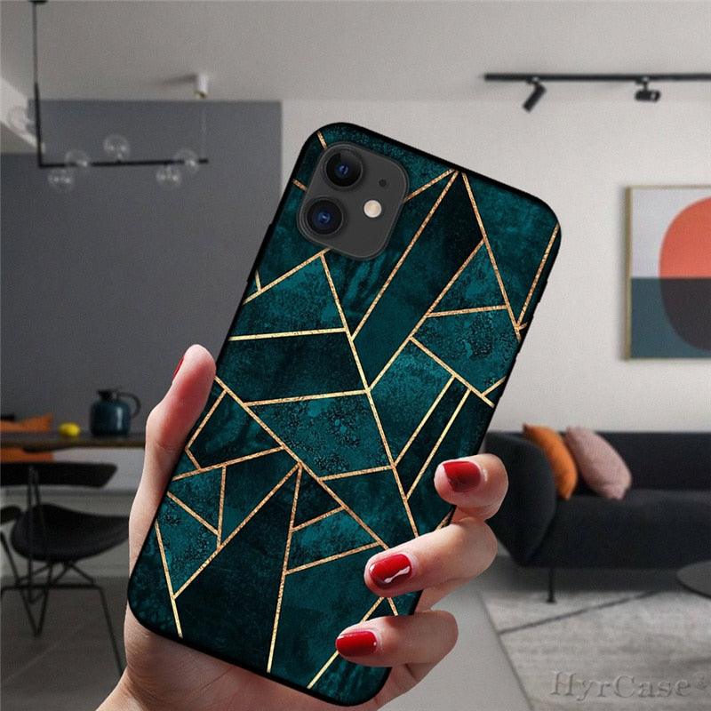 Unique Abstract Ultra Thin Sparkle Soft Silicone Case For iPhone XS Max 8 7 Plus X XR 6 6S 5S Mini Black Phone Case Marble Geometric Art Soft Silicone Cover Stevvex