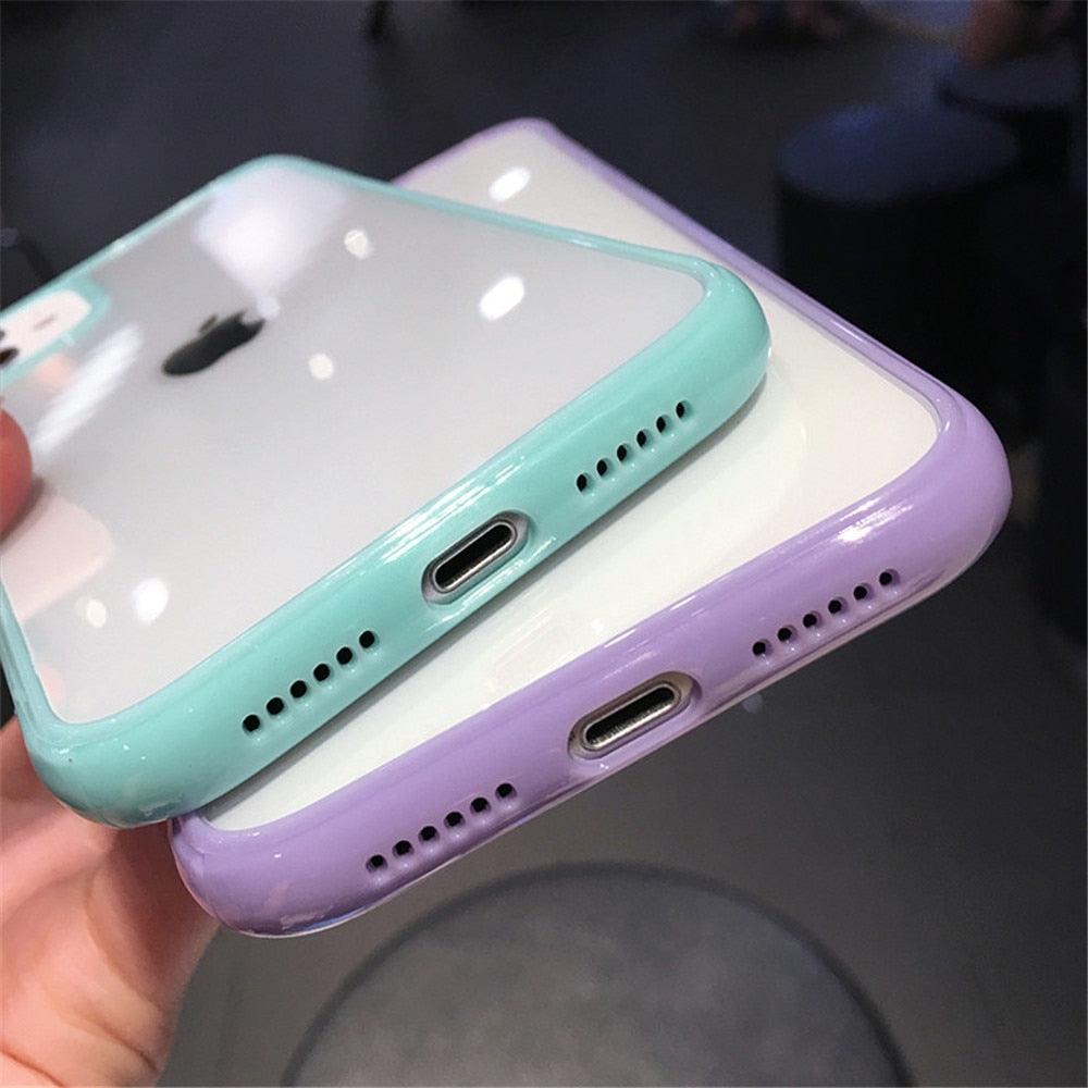 Transparent Shockproof Bumper Phone Case For iPhone 11 12 13 14 Pro Max Mini Cute Candy Color Hard Cover  Luxurious Translucent Case for iPhone Stevvex