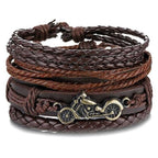 Vintage Black Bead Bracelets For Men Fashion Hollow Triangle Leather Bracelet & Bangles Multilayer Wide Wrap Jewelry For Men and Women