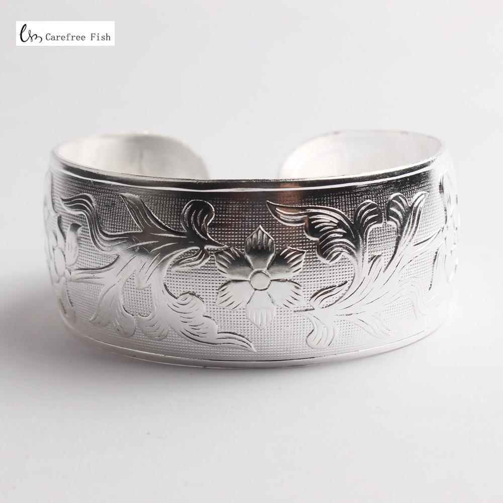 Big Elegant Luxury Amazing Classic Fashion Flower Metal Tibetan Indian Silver Vintage Retro Fashion Cuff Bracelet Bangle For Woman With Details of Animals - SJB-DIAMOND ELITES