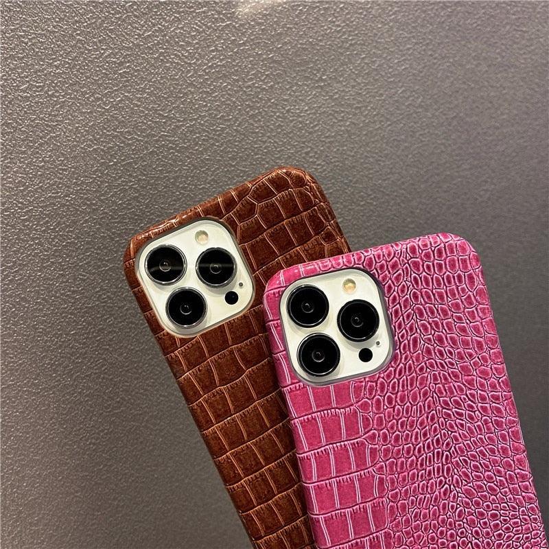 Genuine Leather Case for iPhone 13 Pro Classic Pattern Real Leather Full Coverage High-end Luxury Glossy Leather Couple Soft Case For iPhone 14 11 12 13 Pro Max 7 8 Plus 2 iPhone Cover Stevvex
