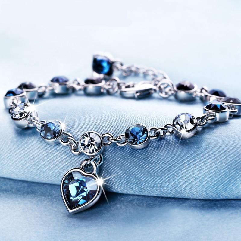 Modern Genuine 925 Sterling Silver Heart Elegant Luxury Bracelets For Women Blue Sapphire Tanzanite Chain Bracelet  Trendy Wedding Gift Fine Jewelry - SJB-DIAMOND ELITES
