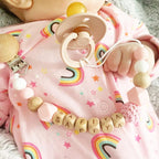 Handmade Personalized Name Silicone Wood Pacifier Clips Safe Teething Chain Baby Teether Clips Holder For Pacifier For Kids