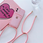 Transparent Wallet Case for iPhone 13 12 11 Pro Xs Max Shockproof Card Crossbody Lanyard Rope Strap Cover Transparent Soft Case Necklace Phone Cover Colorful Case & Adjustable Strap Stevvex