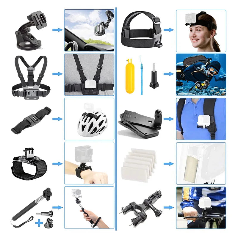 2025 Sports Action Camera Accessories Kits 58 in 1 for All Action Cameras Lootquake LLC