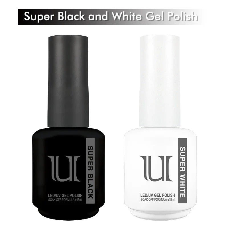 Super Black and White Semi-permanent Varnish 15ml Classic Gel Nail Polish Nails Art Basis Permanent Enamel Soak Off uv Gel lak Lootquake LLC