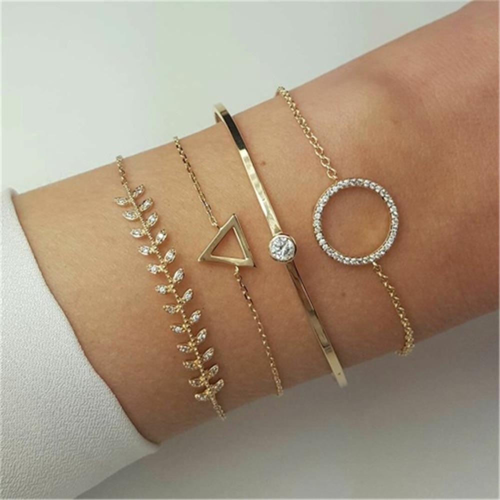 Fashion Bohemia Leaf Round Knot Cuff Bangle Gold Chain Charm Bracelet  for Women Simple Geometric Bracelets Luxury Jewelry - SJB-DIAMOND ELITES