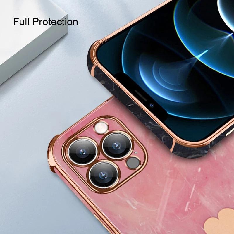 Luxury Shockproof Soft Case For iPhone 13 12 11 Pro Max XS XR X R 8 7 Plus iPhone12 12Pro iPhone11 Marble Texture Covers  Luxury Love Phone Case Cute Side Small Heart Pattern Soft Shockproof Full Lens Case for iPhone Stevvex