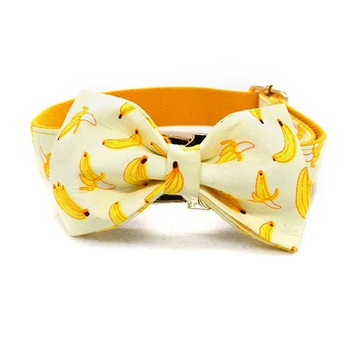 Free Engrave Personalized Banana Design Bow Dog Collar Leash Traction Rope For Small Big  Adjustable Pet Straps Fruit 02 Lootquake LLC