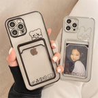 Ultra-light Transparent Photo Card Pocket Wallet Case For iPhone 13 11 12 14 Pro Max XS XR X 8 7 6S Plus Plating Cute Bear Rabbit Soft Phone Cover Cute Case with Card Holder Soft Cover Stevvex