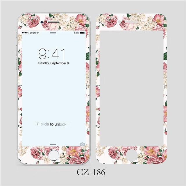 3D Curved Edge Tempered Glass for iPhone 6 6s 7 8 Plus Fashion Flowers Pattern Screen Protector Protective Film Tempered Glass Screen Protector Designed for iPhone Stevvex