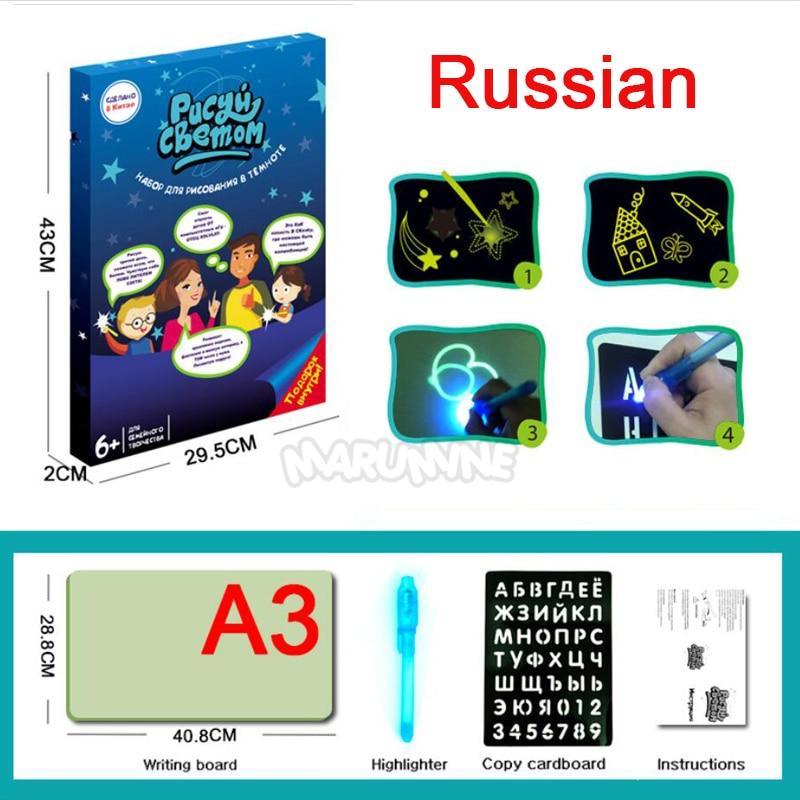 A3 A4 A5 Kids Luminous Drawing Board with Light-Fun Magic Sketchpad Draw Tablet Fluorescent Pen Russian English Light Up Toys - SJB-DIAMOND ELITES