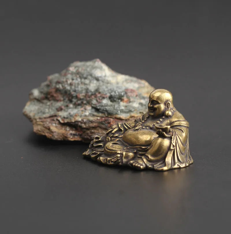 Antique Copper Maitreya Buddha Statue Small Desktop Brass Ornament Home Decor Sculptures Religions Room Desk Decoration Figurine Lootquake LLC