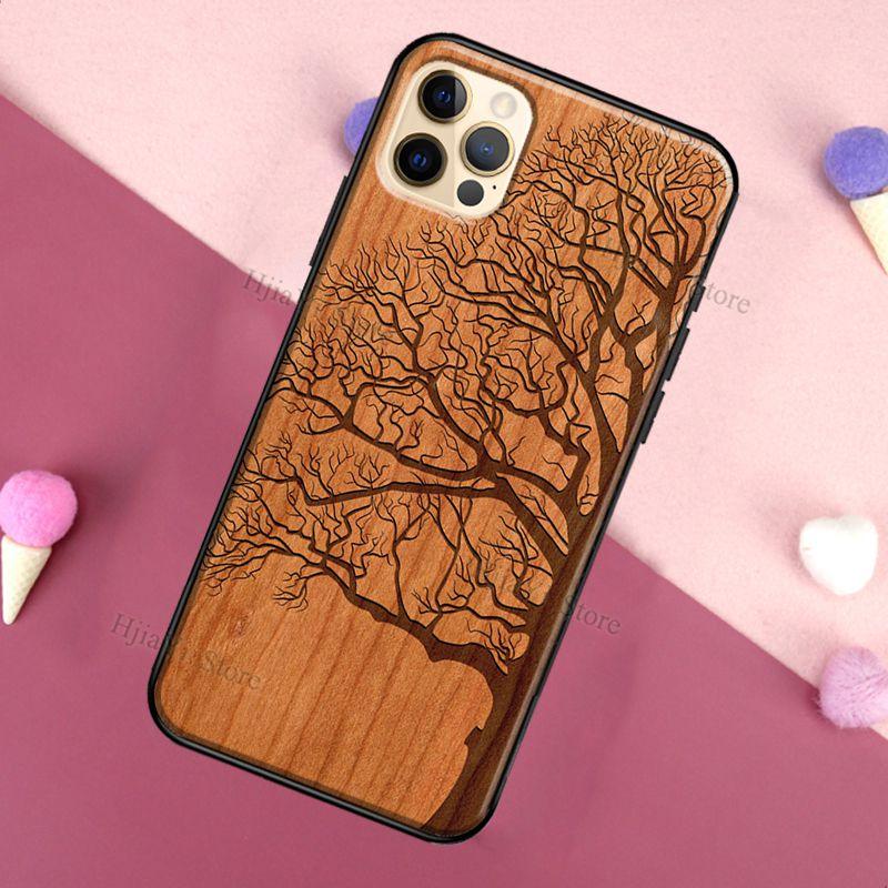 Vintage Tree Flower Bamboo Wood Case For iPhone Pro Max 12 13 min SE For iPhone 13 Shockproof Wooden Texture Protective Cover Unique & Classy Wooden Case Stevvex