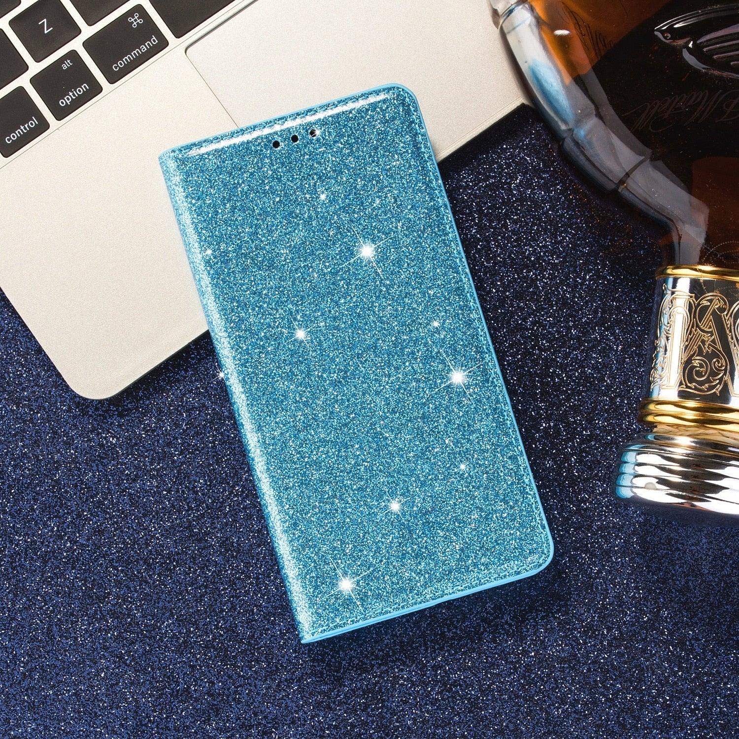 Glitter Leather Magnetic Flip Case for IPhone 14 13 11 12 Mini Pro Max Wallet Card Holder Cover Flip Shockproof Leather Wallet Case With Stand Silicone Bumper Cover Stevvex