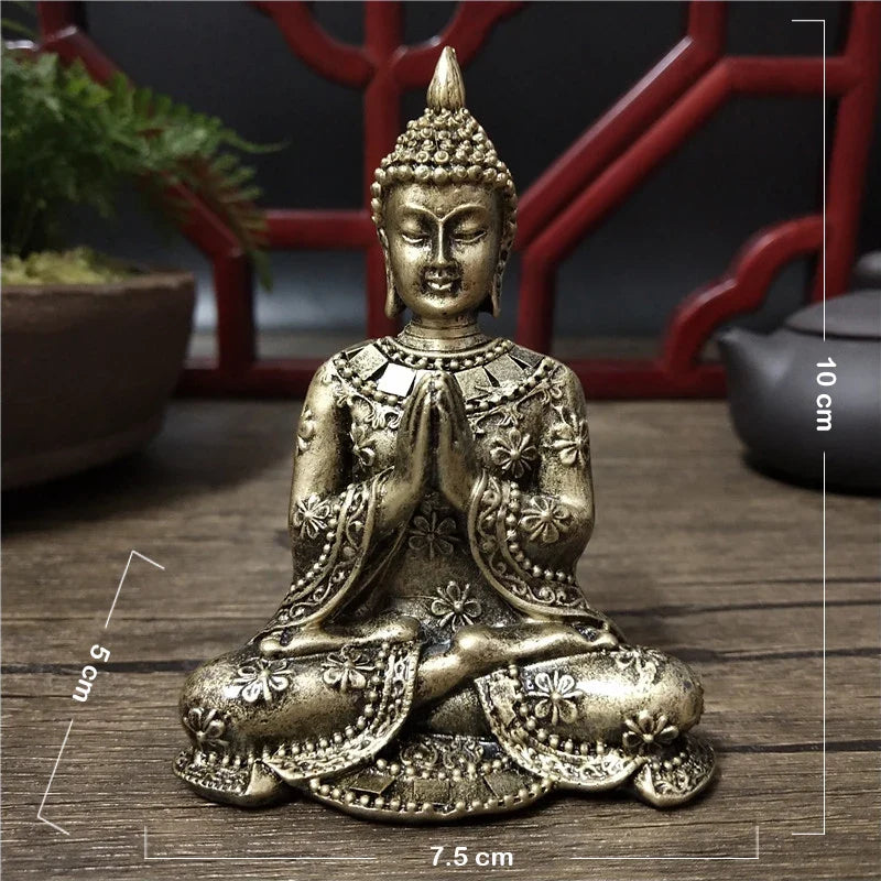 Thailand Buddha Statues Home Decoration Bronze Color Resin Crafts Meditation Buddha Sculpture Feng Shui Figurines Ornaments Lootquake LLC