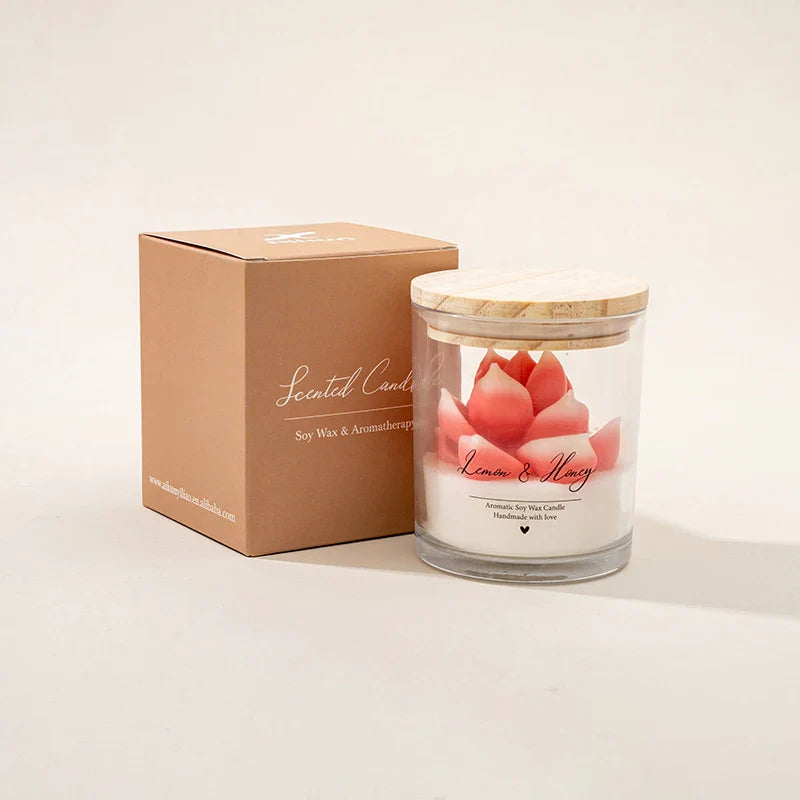AIKUN 8 * 9cm Pink Succulent Glass Aromatherapy Scented Candle with Wooden Cover and Packaging Box in Stock Shipped From the USA Lootquake LLC