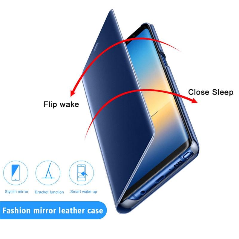 Smart Flip Phone Case For iPhone X XR XS 5 5S SE 7 8 6 6S Plus 11 12 13 Mini Pro Max 2020 Mirror Window Standing Holder Cover  Mirror Screen Smart Plating Case 360 Full Body Ultra Thin Intelligent Protective Case Stevvex