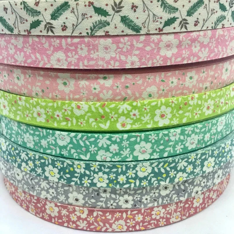 5Y 1.5cm/2.5cm Flowers Printed Cotton Floral Ribbon For Handmade DIY Craft Scrapbook Gift Packing Easter Wedding Christmas Deco Lootquake LLC