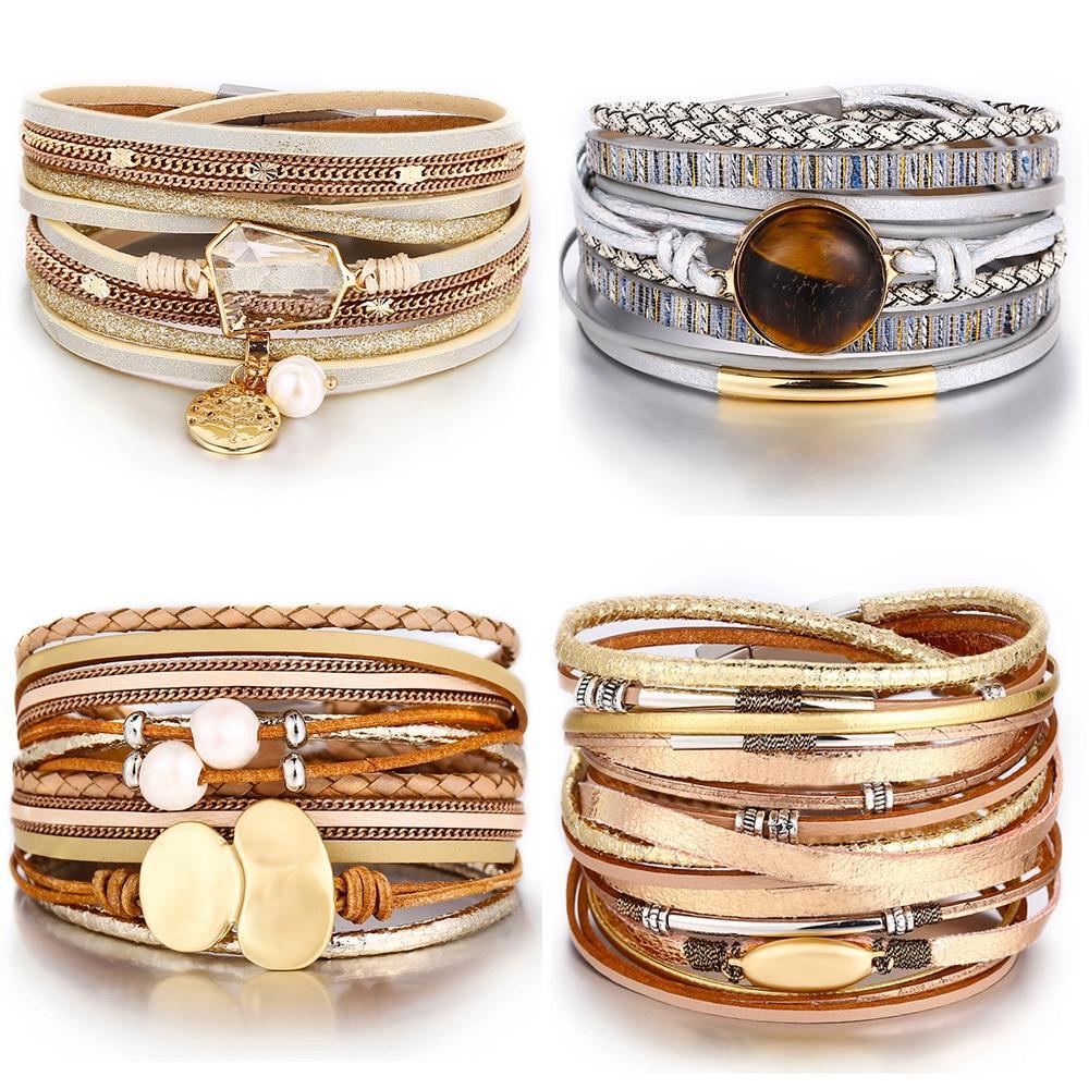 Legendary Amazing New Modern Fashion Pearl Elegant Multi-Layer Leather Handmade Bracelet Bangle Luxury For Woman - SJB-DIAMOND ELITES