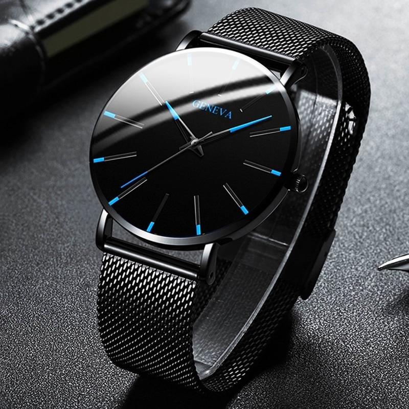 Minimalist Men's Fashion Ultra Thin Watch Simple Men Business Stainless Steel Mesh Belt Quartz Watch Relogio Masculino - SJB-DIAMOND ELITES