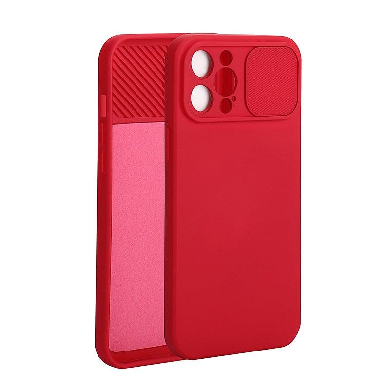 Sliding Lens Protective Silicone Case For iPhone 11 Pro Max Mini 12 Pro 13 Push Cover iphone Slide Camera Cover Case with Camera Lens Protector Cover Silicone Bumper Slim Phone Cover Compatible with iPhone Stevvex