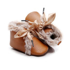 Baby PU Boots Winter Anti-slip Warm First Walkers Soft Soled Booties Toddler Bowknot Lace-up Shoes Stevvex
