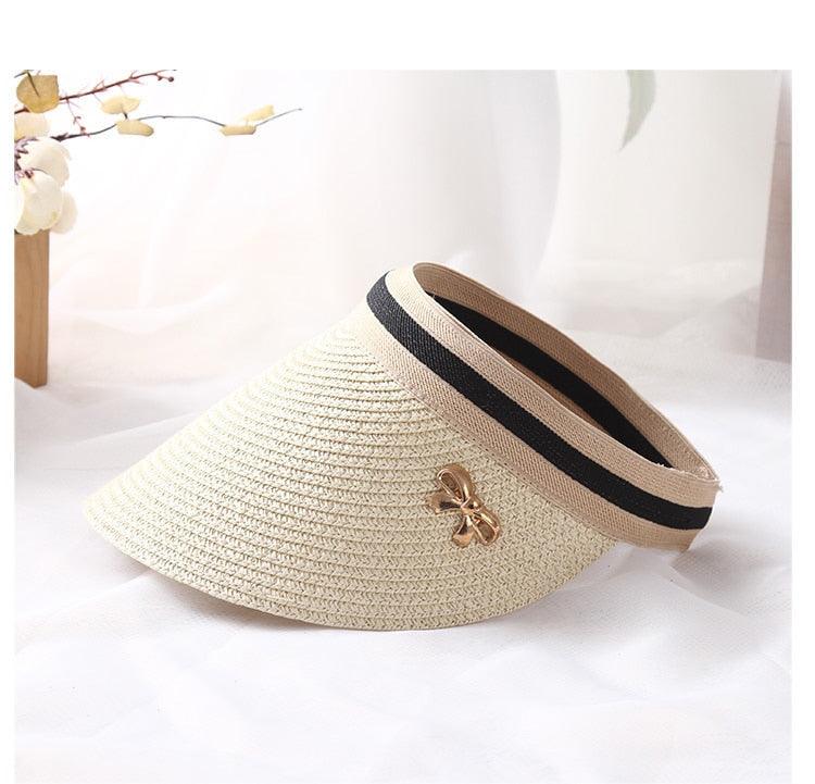 Vintage Women's Sun Hats Handmade Straw Visor Caps Fashionable Adult Sun Beach Top Hats Cute Bowknot Design Fashion Summer Women's Casual Caps Straw Hats Parent-Child Summer Hat Empty Top Beach Hat Stevvex