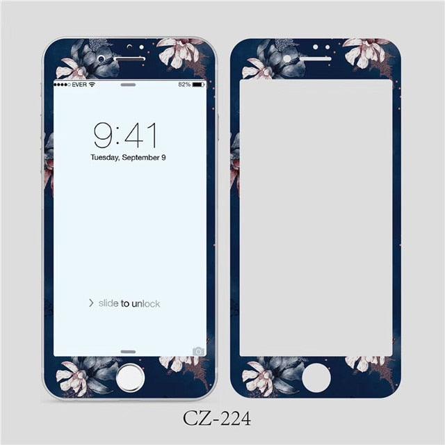 3D Curved Edge Tempered Glass for iPhone 6 6s 7 8 Plus Fashion Flowers Pattern Screen Protector Protective Film Tempered Glass Screen Protector Designed for iPhone Stevvex