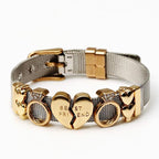 Two-tone Stainless Steel  Bracelets For Women Men Golden Love Heart Beaded  Ribbon  Bracelet & Bangle Gifts - SJB-DIAMOND ELITES