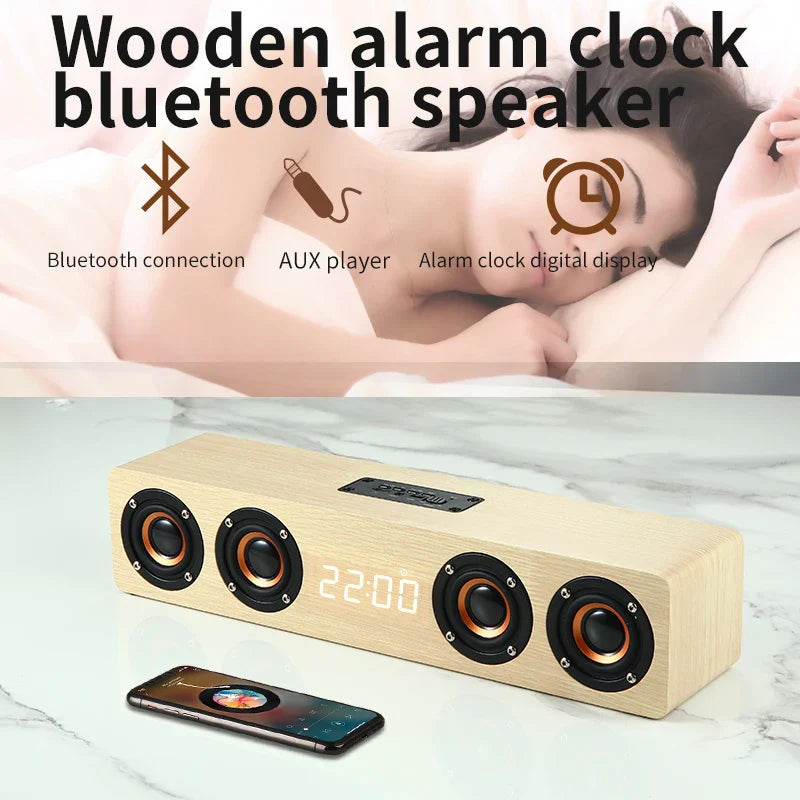 Wooden Bluetooth Speaker Portable Wireless Subwoofer Clock Soundbox Home Computer Echo Wall Soundbar HiFi Stereo TF AUX U Disk Lootquake LLC