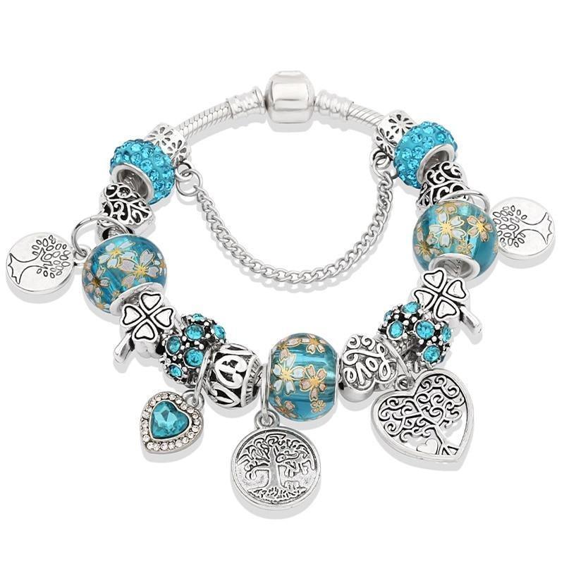 Elegant Modern Amazing Fashion New Luxury Silver Tree of Life Fashion Bracelet Green Leaf Crystal Charm Bracelet - SJB-DIAMOND ELITES