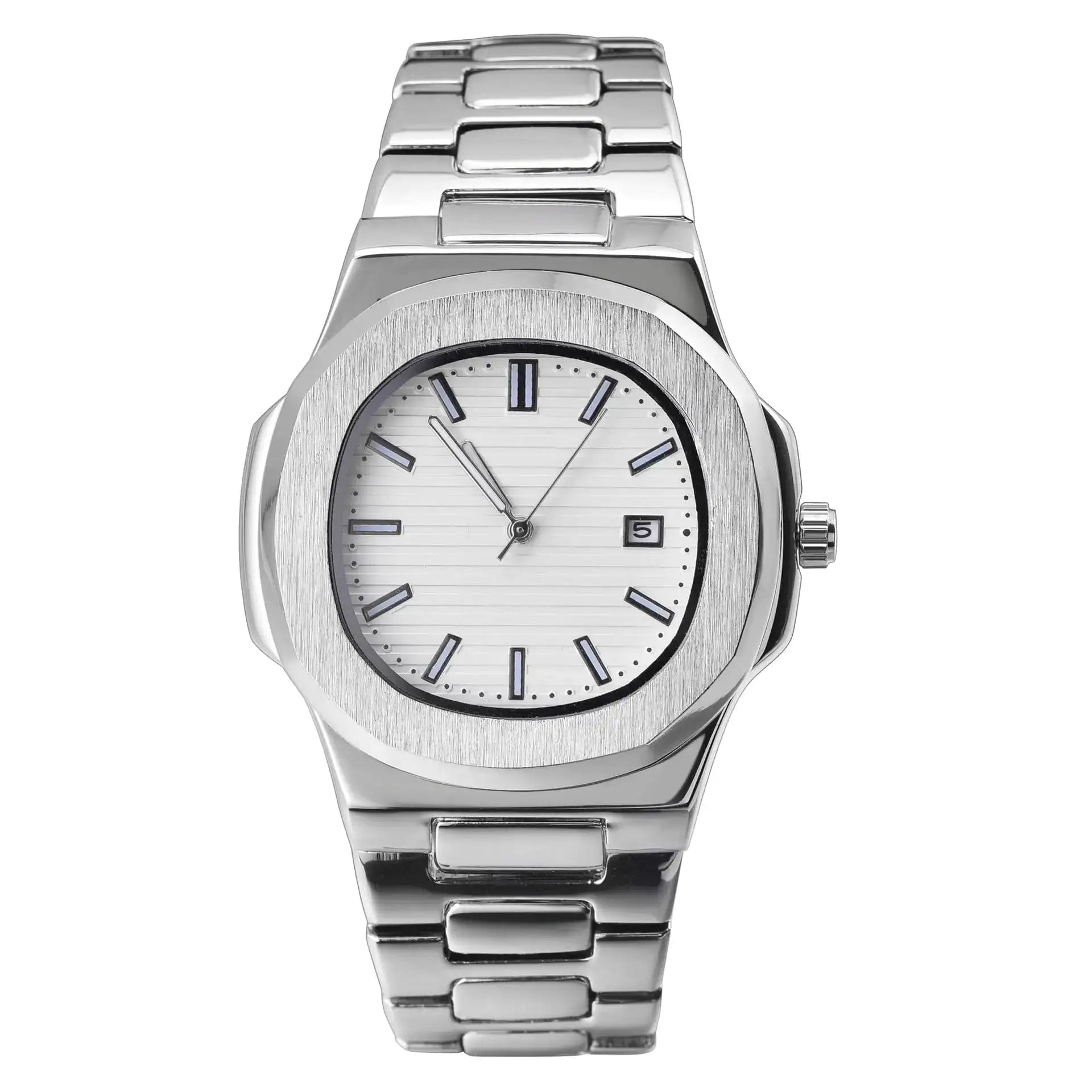 BARAMON Wrist Watches for Men Nautilus Stainless Steel Quartz Movement Date Luxury Style Mens Luminous Hands Casual Business Watches